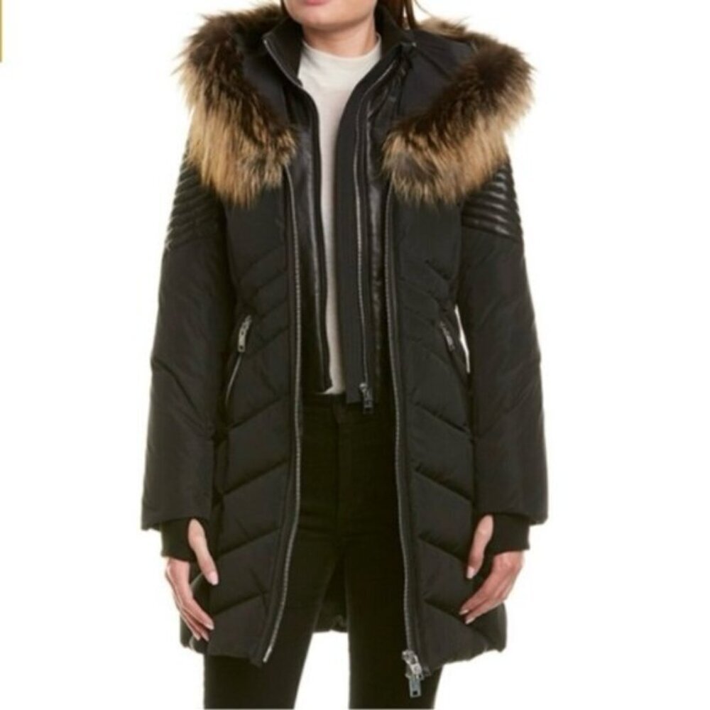 NB Series by Nicole Benisti Duck Down Puffer Jacket Size XS Raccoon Fur Collar